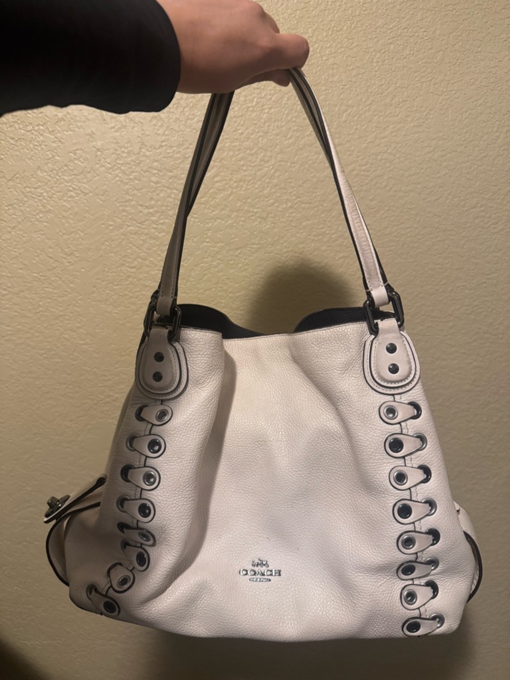 Coach Edie Pebbled Leather Shoulder Bag with Eyelet Detailing